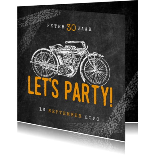 Hippe uitnodiging verjaardag 30 jaar met motor & Let's Party