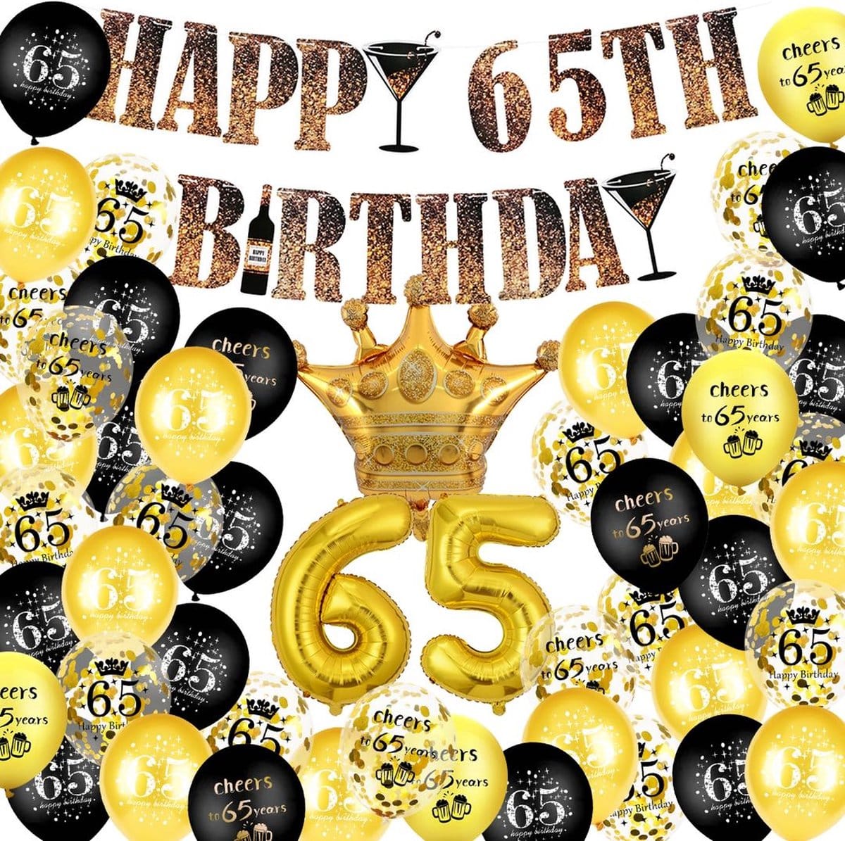 makkelijk te gebruiken Ver weg Excentriek 65 jaar verjaardag versiering - 65 Jaar Feest Verjaardag Versiering Set -  Happy Birthday Slinger & Ballonnen - Decoratie Man Vrouw - Zwart en Goud -  Gallant & More