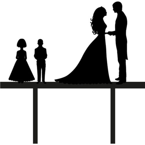 LBM taarttopper bruiloft - Bruid en bruidegom met bruidskinderen - Zwart