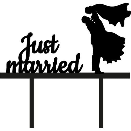 LBM taarttopper bruiloft - Just married met bruidegom en bruid - Zwart
