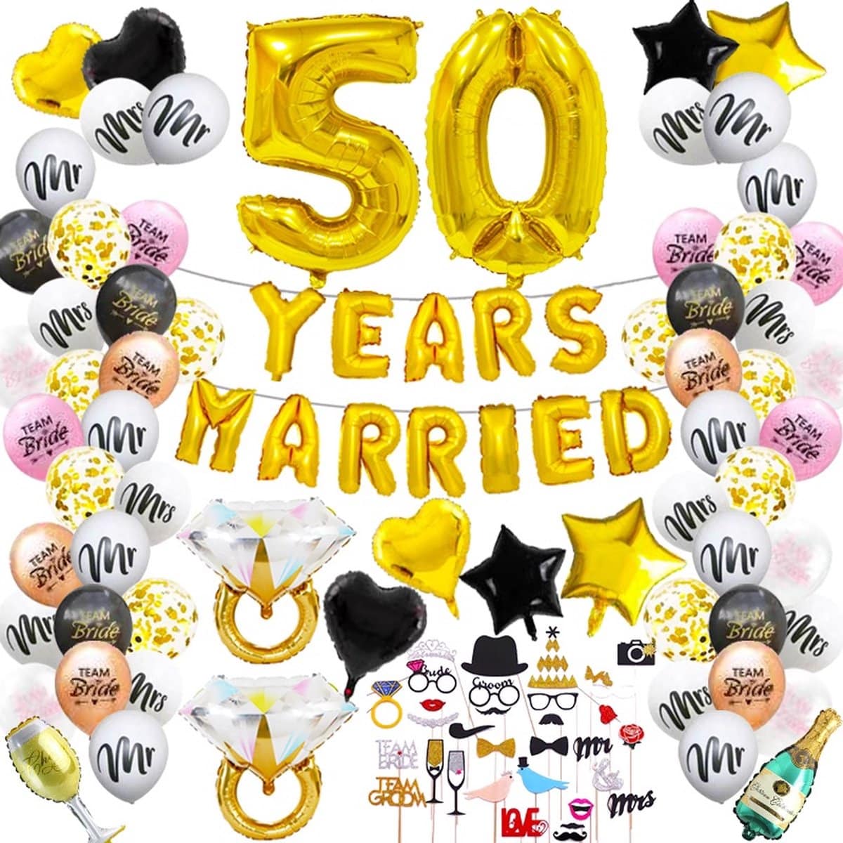 jaar getrouwd feestpakket 89-delig - jaar getrouwd - 50 jaar getrouwd versiering - 50 jaar huwelijk - 50 jaar jubileum - 50 jaar getrouwd feestartikelen - - Gallant & More