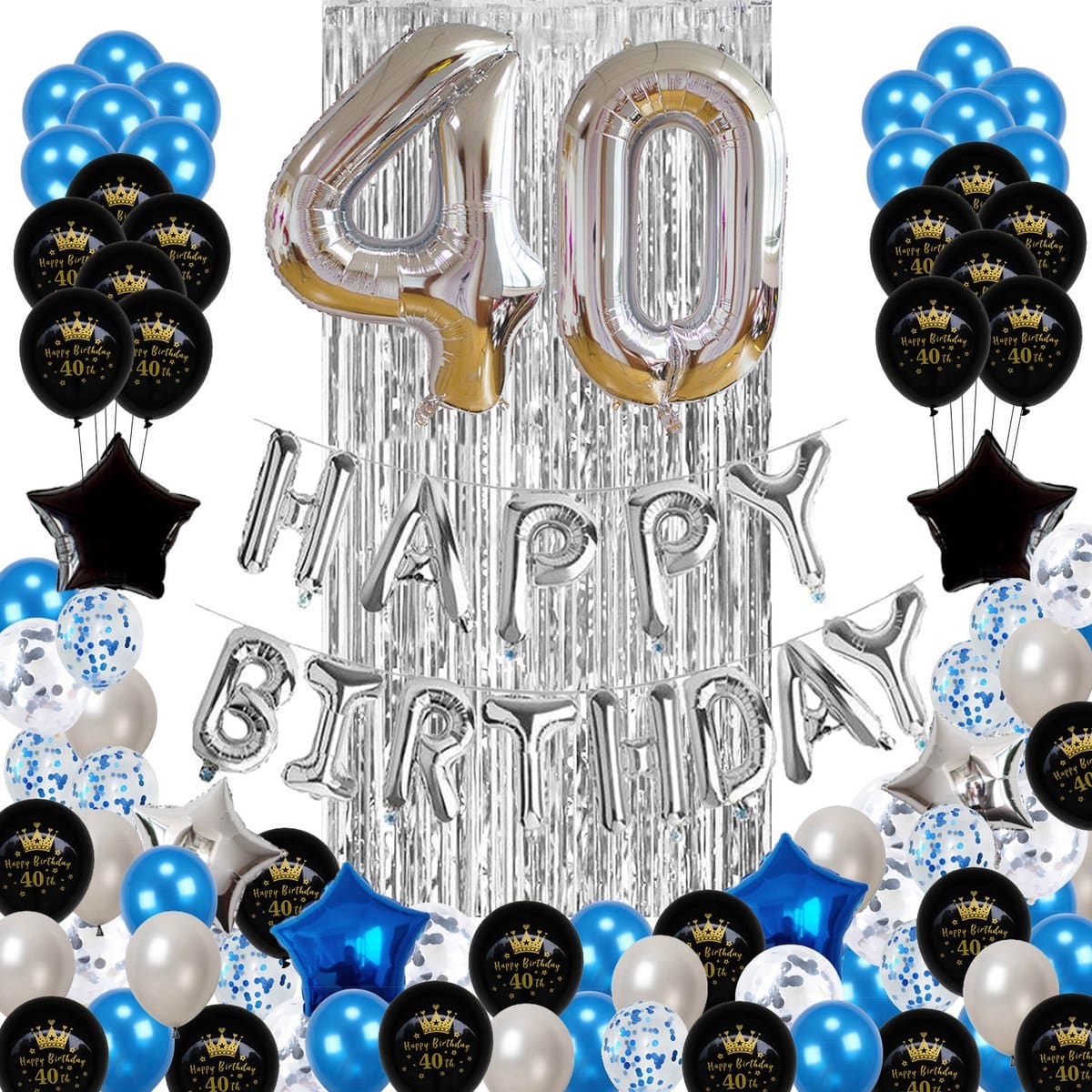 40 jaar verjaardag versiering - 40 Jaar Feest Verjaardag Versiering Set - Happy Birthday Slinger & Ballonnen - Decoratie Man Vrouw - Blauw en Zilver - Gallant & More