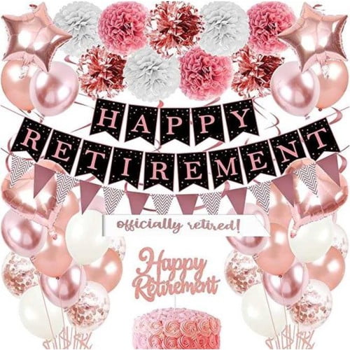 TripleAgoods 51-delige Pensioen versiering Rose goud- We will miss you - Happy retirement - Pensioen ballonnen - Pensioen feest artikelen - Afscheid versiering - Afscheid ballonnen