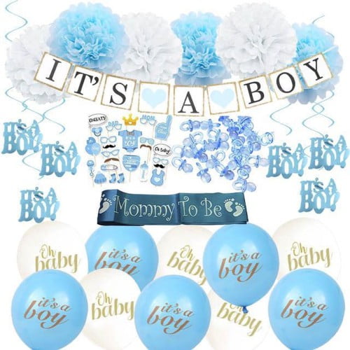 Versier Pakket It's a Boy babyshower versiering blauw Babydouche - Geboorte versiering jongen - Baby Shower decoratie - blauwe ballonnen - Sjerp