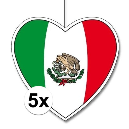 5x Mexico hangdecoratie harten 28 cm