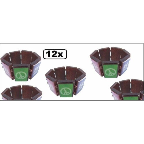 12x Armband peace hout - hippie 70 jaren festival woodstock carnaval thema feest party muziek flower power