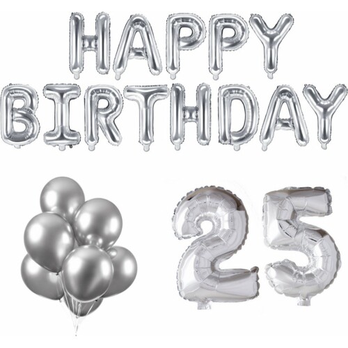 25 jaar Verjaardag Versiering Ballon Pakket Zilver
