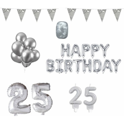 25 jaar Verjaardag Versiering Pakket Zilver