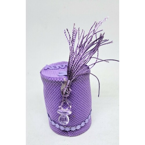 25 - lila - doosje - kokertje - geboorte - babyshower - met - speentje - babyshower - doopsuiker - doop - traktatie