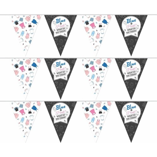 3x Vlaggenlijnen gender reveal party/feest slingers 10 meter - Gender reveal party decoratie