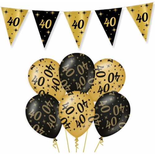 40 Jaar Verjaardag Decoratie Versiering - Feest Versiering - Vlaggenlijn - Ballonnen - Man & Vrouw - Zwart en Goud