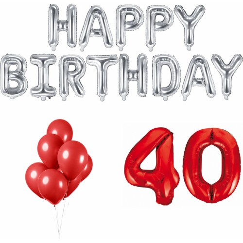 40 jaar Verjaardag Versiering Ballon Pakket Rood & Zilver