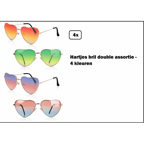 4x Hartjes bril double assortie - 4 kleuren - Festival thema feest party flower power carnaval hippie love