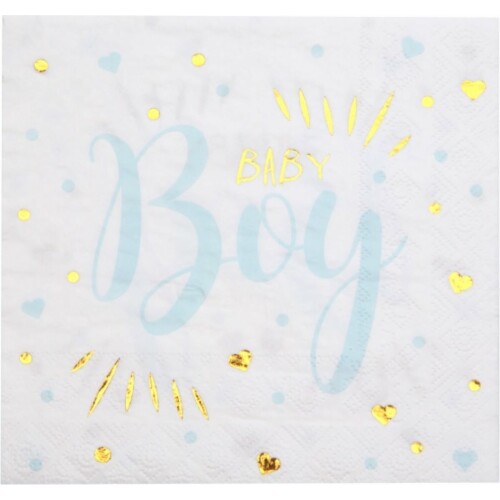Babyshower servetten Baby Boy blauw wit goud - servet - babyshower - genderreveal - boy