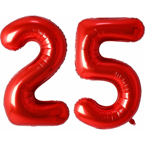 Ballon Cijfer 25 Jaar Rood Helium Ballonnen Verjaardag Versiering Cijfer ballonnen Feest versiering Met Rietje - 86Cm