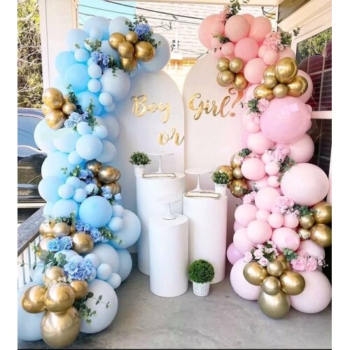 Ballonnenboog Blauw / Roze - 160-delig ballonnenpakket - Gender reveal ballonnenboog - Ballonnenboog voor gender reveal - Gender reveal party decoratie - Babyshower decoratie - Blauwe en roze ballonnenboog - Ballonnenboog met gouden ballonnen