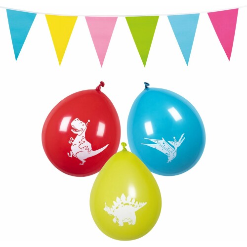 Boland Dino vlaggen en ballonnen set - 6 ballonnen - 10M vlaggenlijn - Universeel