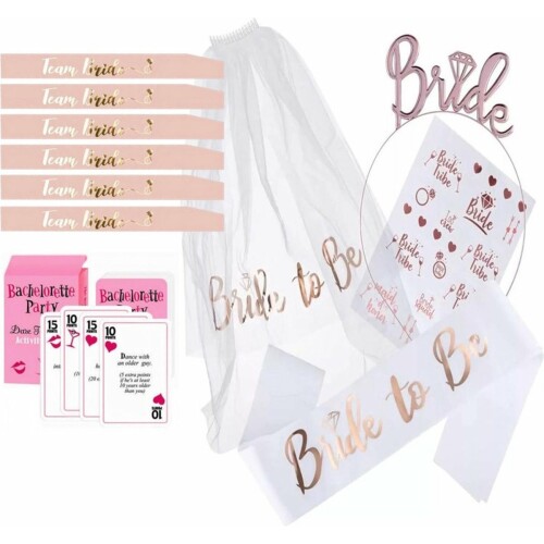 Bride to be 29-delig feestpakket Vrijgezellenfeest vrouw - Team bride - Bride to be sjerp - Bride to be sluier - Vrijgezellenfeest met het hele bride team - Team bride sjerp - Bride to be 7 personen