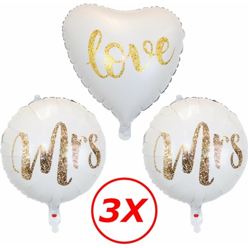Bruiloft Versiering Mrs & Mrs Huwelijk Decoratie Helium Ballonnen Goud & Wit Bruiloft Ballon Met Rietje 40 Cm - 3 Stuks
