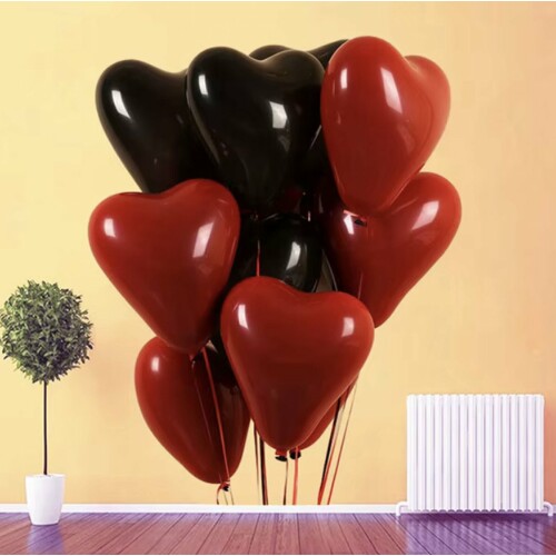 CHPN - Hartjes Ballonnen - 10 Hartjes Ballonnen - Rood/Zwart - 25cm - Valentijn-Huwelijk-Verloving-Bruiloft-Jubileum - Romantische Latex Ballonnen - Leuke ballonnen - Ballonnenset