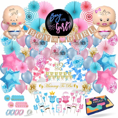 Fissaly 130 Stuks Gender Reveal Baby Shower Ballonnen Decoratie Feestpakket - Geslachtsbepaling & Babyshower