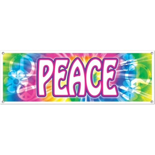 Flower Power Sixties/Hippie Peace teken vlag/banner - 150 x 50 cm - Versiering/feestartikelen