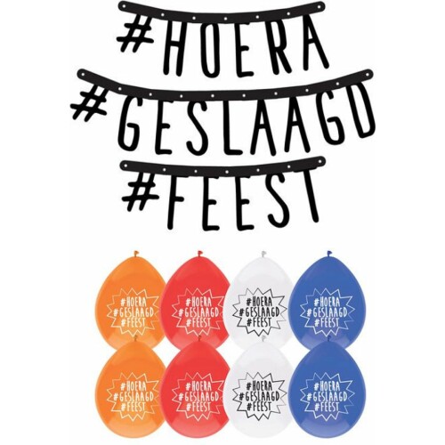 Hoera geslaagd letterslinger + ballonnen | Geslaagd versiering