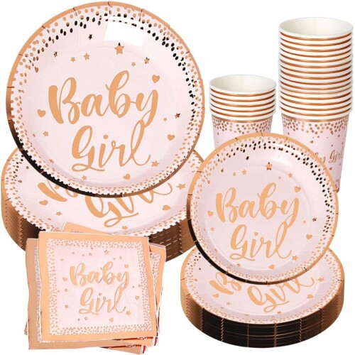 Joya® 24 stuks Babyshower feest decoratie set | Baby Girl Bordjes, Servetten en Beker set | It's a girl decoratie Verjaardag Feestje | Versiering Meisje | Servetten, Bekers & Bordjes | Geboorte | Inhoud = 24 stuks per item