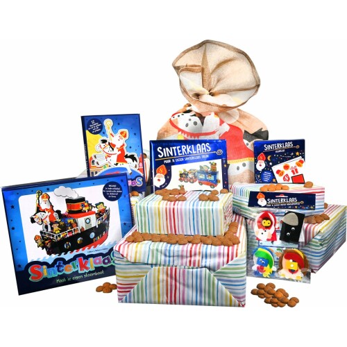 Knutselpakket Sinterklaas met Gratis Jute Zak - Sinterklaas Cadeautjes Kinderen - Sinterklaas Decoratie en Versiering - Stoomboot Sinterklaas, Vingerpopjes Sinterklaas, Trein Sinterklaas, Prikblok Sinterklaas, Stempelset Sinterklaas - Vanaf 3 Jaar