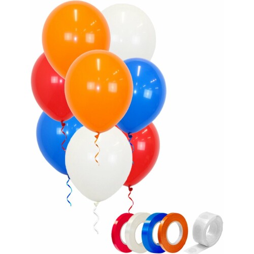 Koningsdag Versiering - Rood Wit Blauw Oranje Ballonnen Ek WK - Oranje Versiering - 40 Stuks