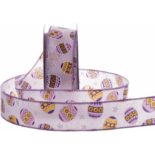 Paaslint Paaseieren - 15m x 38mm - Organza Lint voor Paasdecoratie en Geschenken