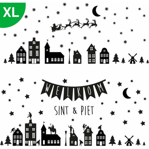 Raamsticker Sinterklaas & Kerst XL Herbruikbaar | 160 x 75 cm Zwart | Kerst Raamstickers | Raamdecoratie Kerst |