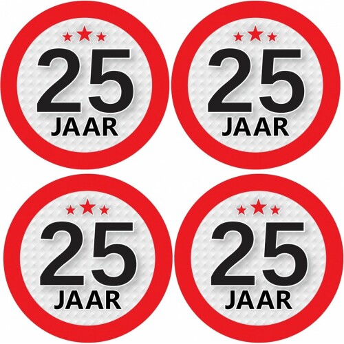 Set van 12x stuks 25 jaar leeftijd sticker rond 9 cm - 25 jaar verjaardag/jubileum versiering