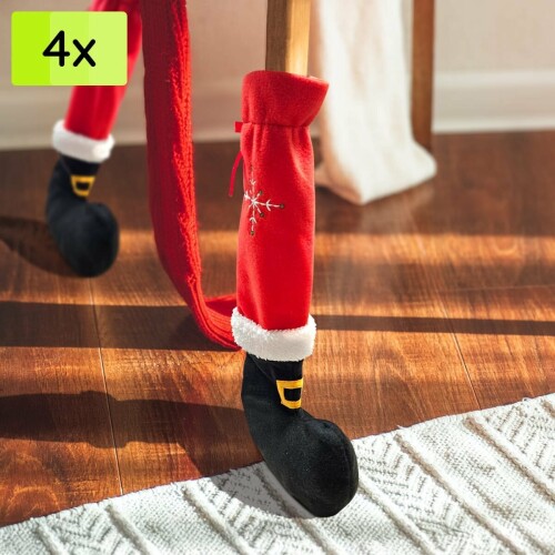 Stoelpoot Kerstversiering - Kerstmanschoenen - Stoelpoot Beschermer - 42x15cm - Flanel - 4 stuks