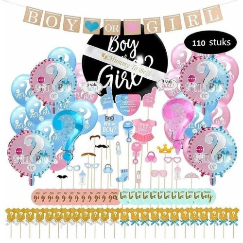 Bollabon® - 110 stuks Gender Reveal Versiering - Mommy To Be Sjerp - Versiering Baby Shower - Geslachtsonthulling en Babyshower - Gender Reveal Confetti Ballon