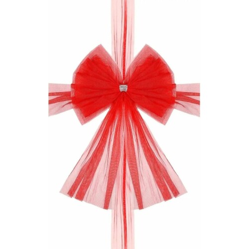 Jojoy - Kerst Strik - Kerstversiering - Kerstdecoratie - Deur Strik Tule - Kerststrik Rood - RUBYBOW