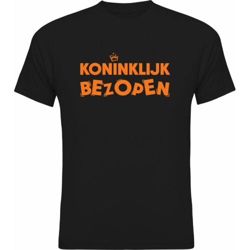 Koningsdag Kleding | Fotofabriek Koningsdag t-shirt heren | Koningsdag t-shirt dames | Zwart shirt | Maat S | Koninklijk Bezopen Oranje