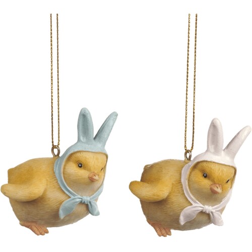 Viv! Christmas Paasdecoratie Hanger - Kuikens met Hazenoortjes - set van 2 - pasen - blauw roze - 6cm