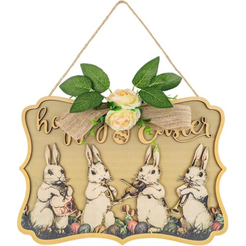 Deurbordje voor Pasen, Happy Pasen, wandhanger, hazen, hout, paasdecoratie om op te hangen, paaskrans, huisdeur, vrolijk Pasen, deurhanger voor paasdecoratie, huisdeur