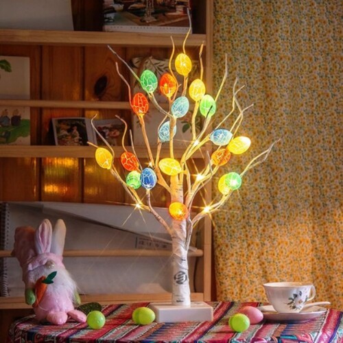 Equivera Paasboom - Paasboom - Paasboom met Verlichting - Paastakken met Lichtjes - Paastakken - Paasdecoratie - Tafeldecoratie - Lichtboom met Paasdecoratie