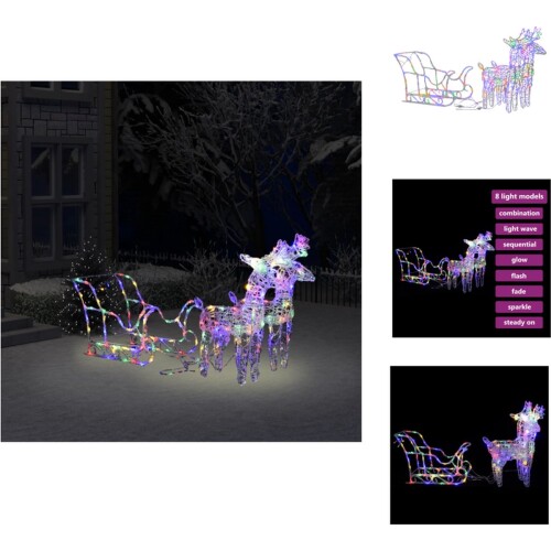 vidaXL Rendieren En Slee Kerstversiering - Rendieren En Slee Kerstversieringen - Kerst Rendier En Slee - Kerst Rendieren En Sleeën - Kerstversiering rendieren en slee 160 LED's 130 cm acryl