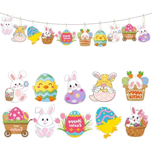 10 Stuks Paasdecoraties voor Boom en Thuis - Paashaas en Paaseieren - School en Kantoor Artikelen - Party Decoratie Pasen - Pasen Feest Decoratie Set met 10 stuks
