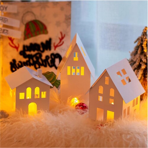 Huis Theelicht Kandelaars Met LED Kaarsen Voor Kerst Decor - Decoratieve Kaars Lantaarn Set Van 3 - Metalen Lantaarn Voor Pilaar Kaars Licht - Perfect Voor Vensterbank Mantel Open Haard Kerstversiering