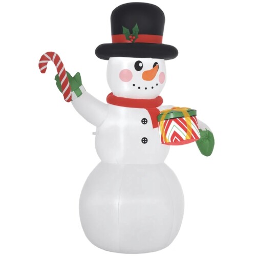 1,8 m Opblaasbare Sneeuwman - Sneeuwpop met Zuurstok en Cadeau - Kerstversiering - met LED Verlichting - Zelfopblaasbaar - Kerstdecoratie - Vakantiedecoratie - Weerbestendig - Kerstman
