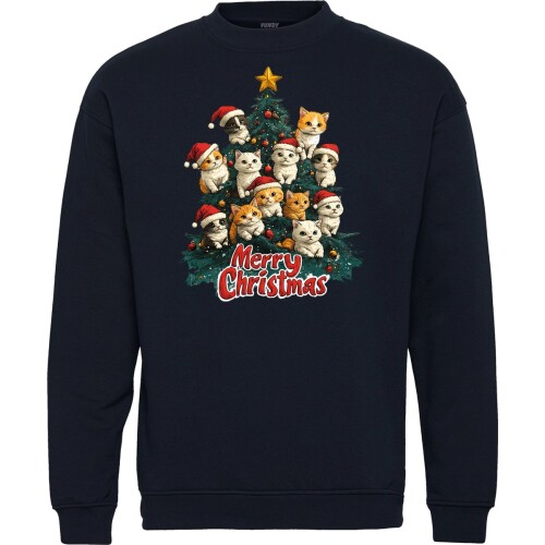 Kersttrui Kerstboom Kat Poes | Foute Kersttrui Dames Heren | Kerstcadeau | Kerstpakket | Navy | maat 3XL