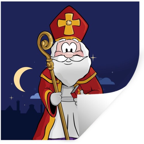 Muurstickers - Sticker Folie - Portret Sinterklaas - Sint - Kinderen - Jongens - Meisjes - Kindje - 30x30 cm - Plakfolie - Muurstickers Kinderkamer - Zelfklevend Behang