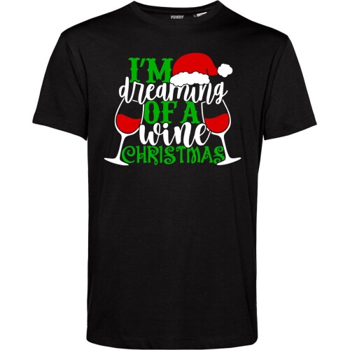 T-shirt Dreaming Of A Wine Christmas | Foute Kersttrui Dames Heren | Kerstcadeau | Kerstpakket | Zwart | maat S