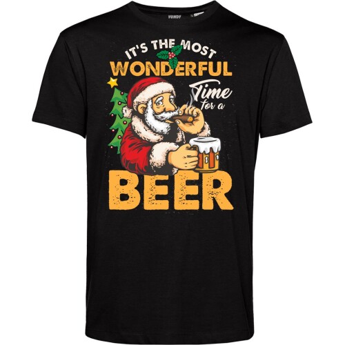T-shirt Wonderfull Time For A Beer | Foute Kersttrui Dames Heren | Kerstcadeau | Kerstpakket | Zwart | maat S